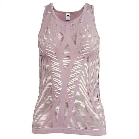 90⁰by Reflex Women's Medium Pale Lilac Sheer Textured Seamless Cut Out Tank Top - Picture 2 of 9